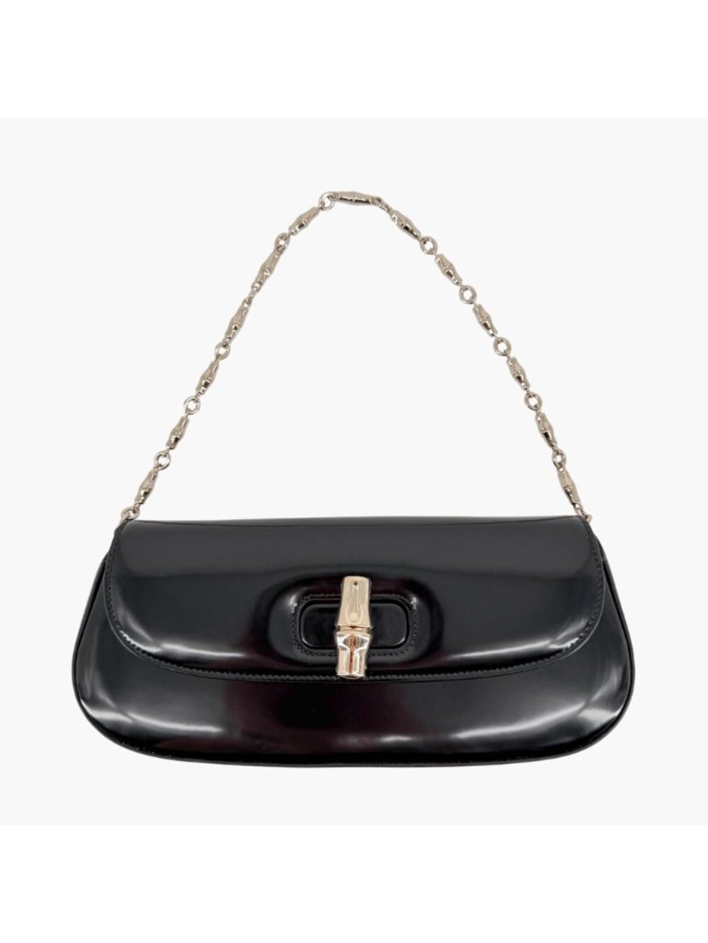 Gucci Bamboo Night Chain Turnlock Shoulder Bag Clutch Black Leather Small - Picture 3 of 15